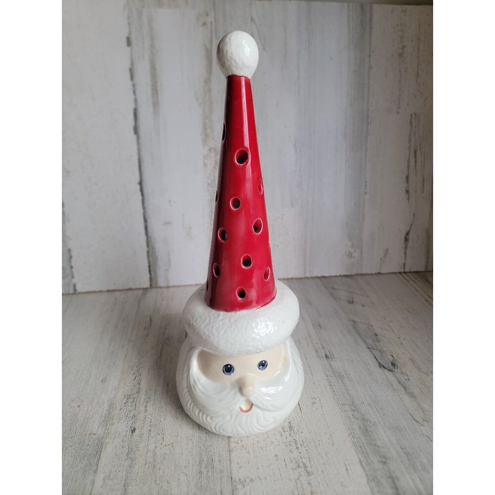 Vintage tall hat santa tea light cover blue eye‎ face Xmas decor